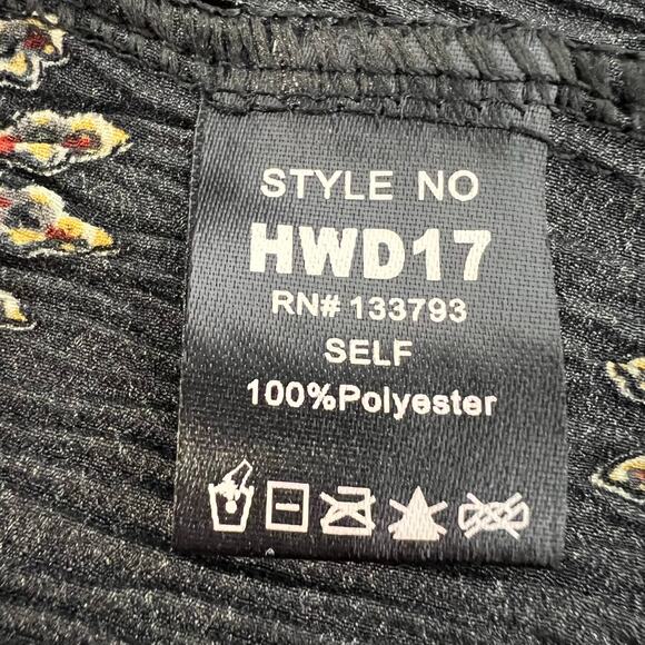 POL Boho Peasant Black Floral Artisan Midi Dress Cinched Waist Tassels Indie M - Picture 9 of 14